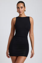 Haven Black Mini Dress with High Neck and Open Back