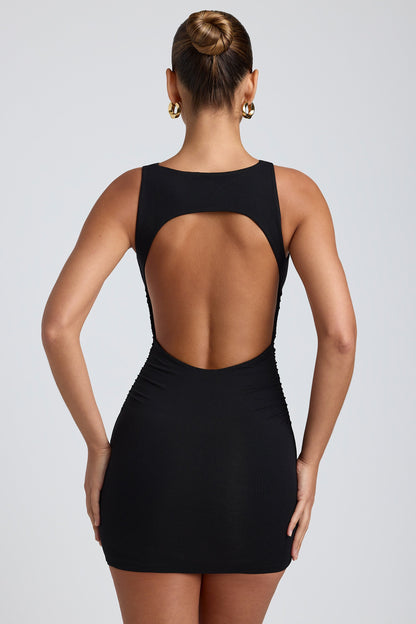 Haven Black Mini Dress with High Neck and Open Back