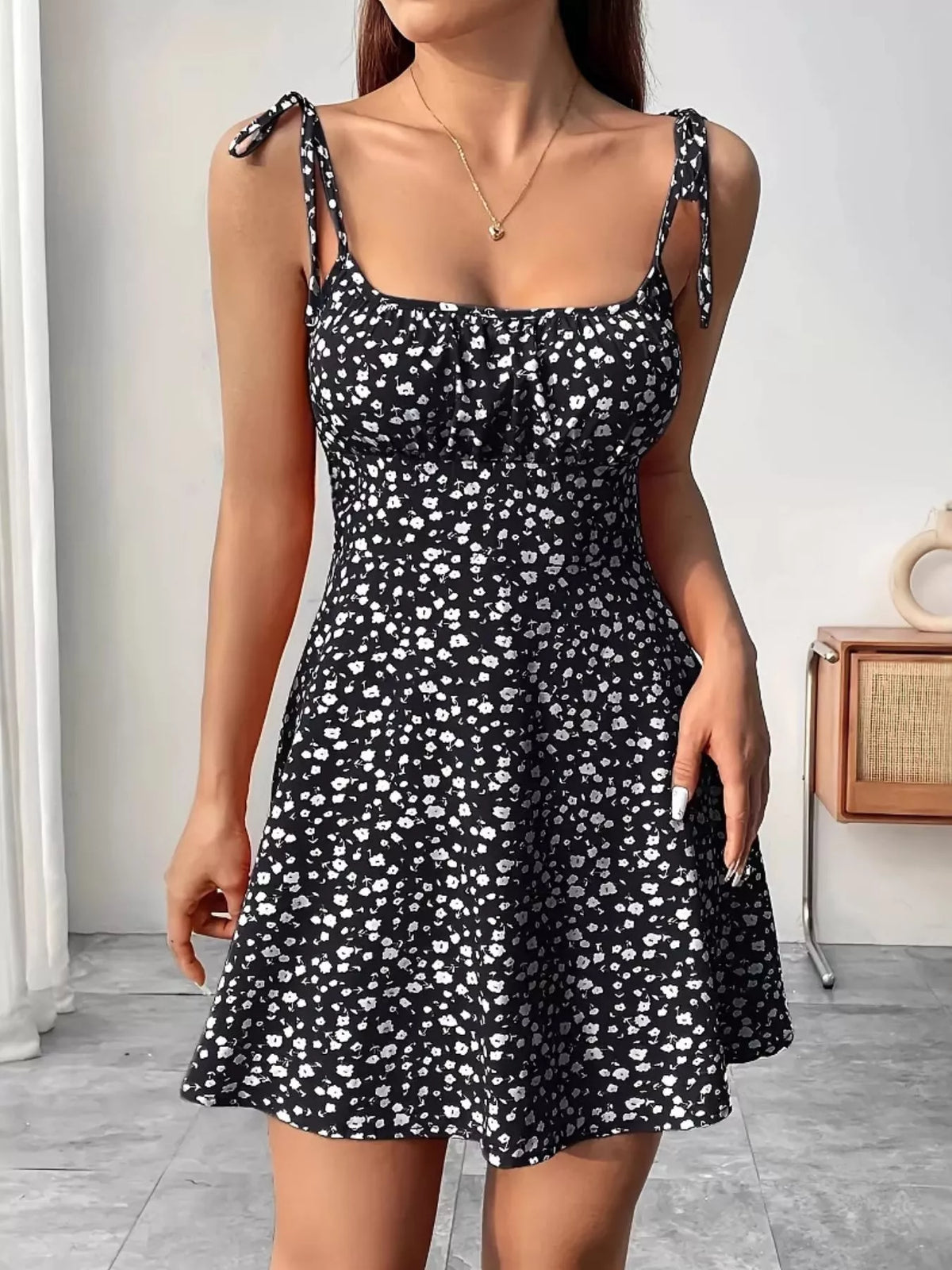 Zoey Floral Tie-Strap Mini Dress
