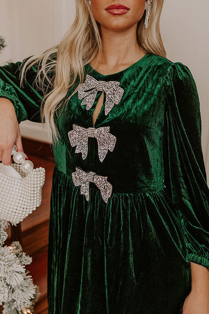 Carys Velvet Dress with Bow Detail and High Waist