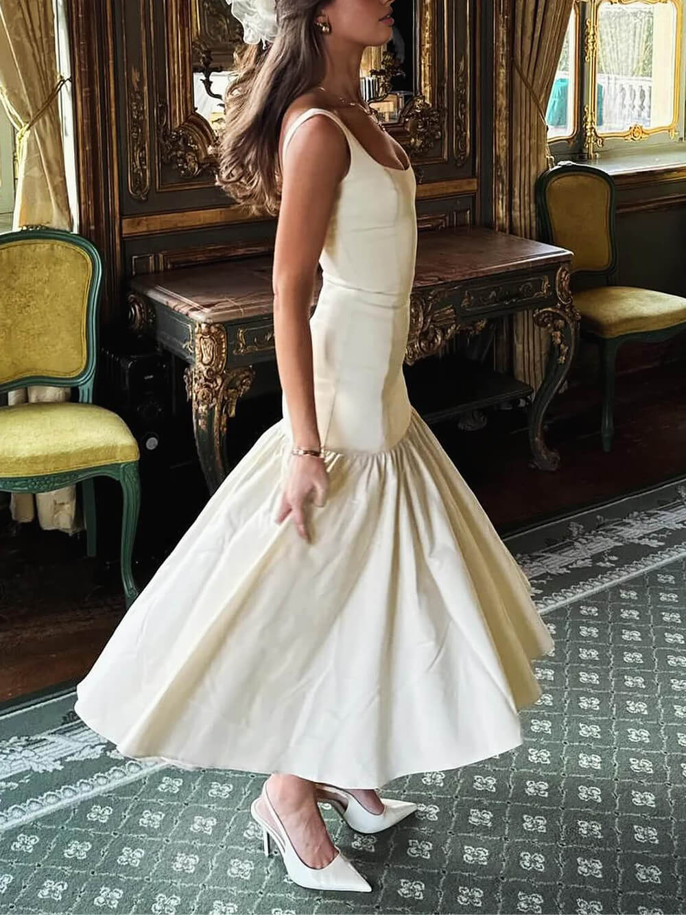 Aria Formal Dress with Square Neck and Ruffled Mermaid Hem