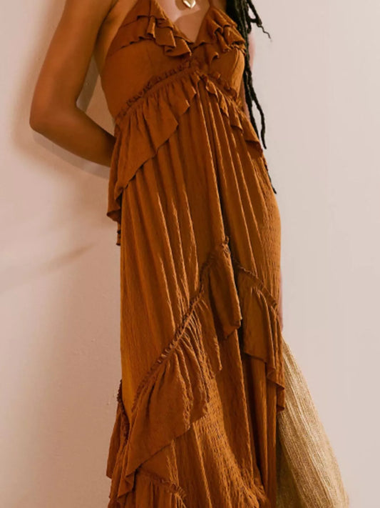 Elaine Ruffled Halter Maxi Dress