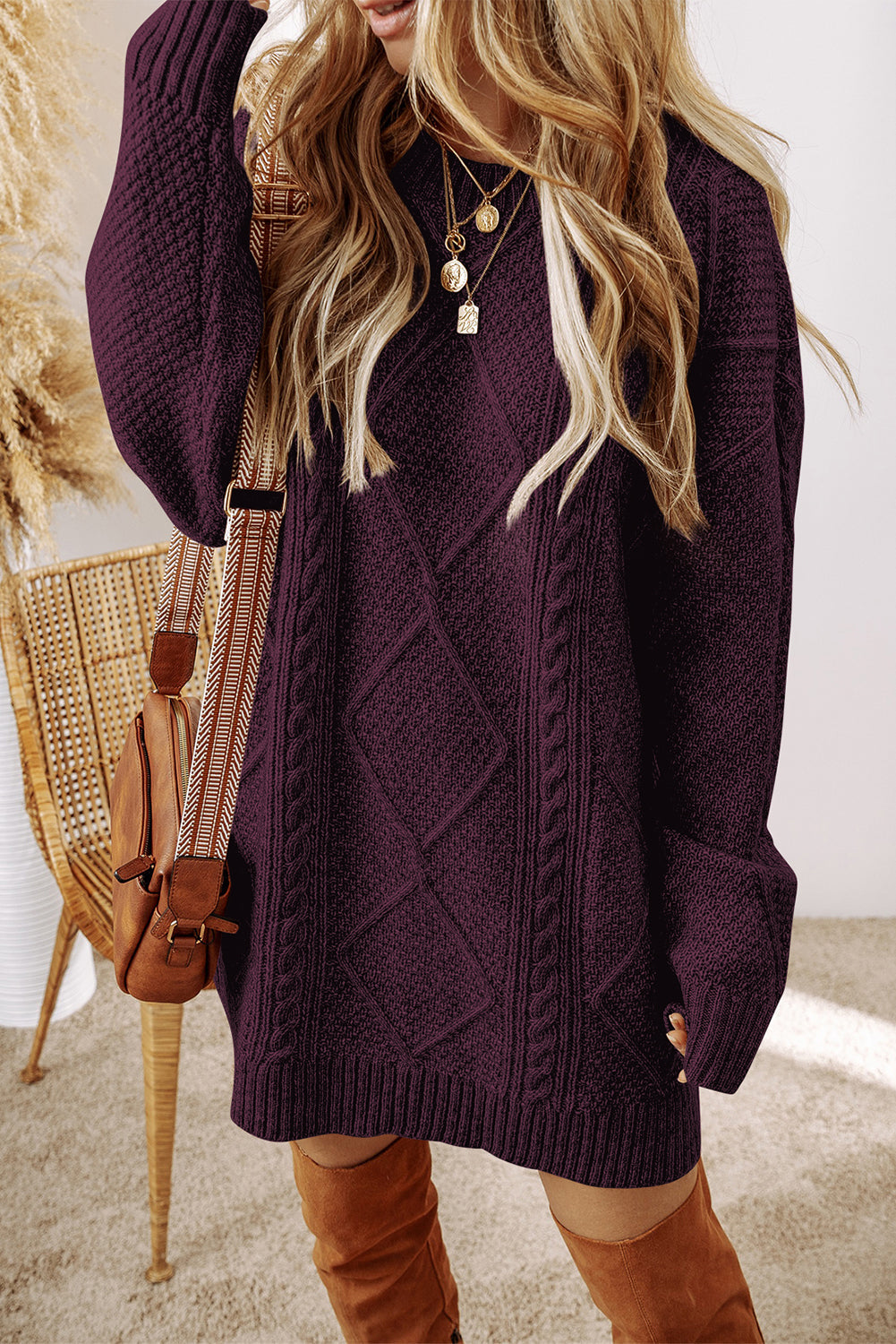 Wilma Sweater Dress with Drop Shoulders and Cable Knit