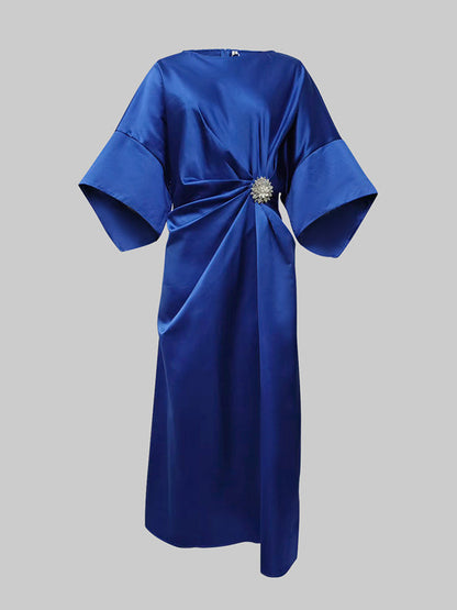 Goldie Pleated Asymmetric Maxi Dress