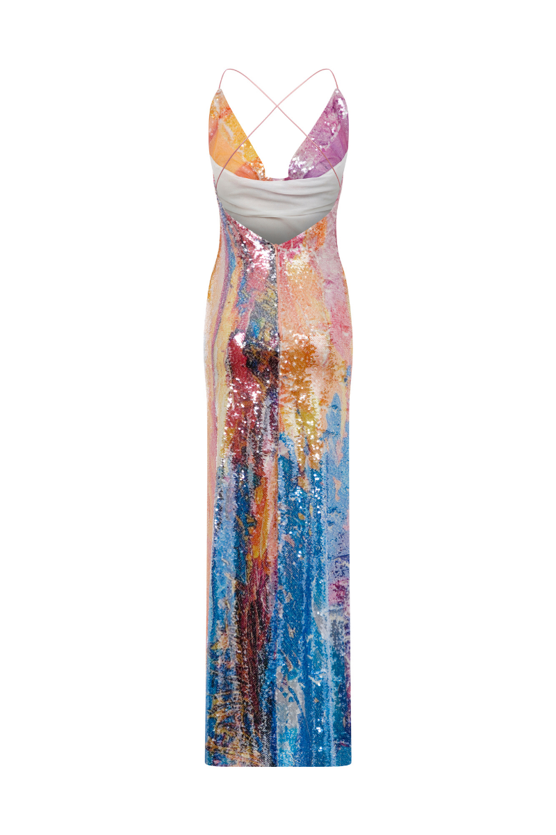 Tatiana Sequin Dress with Gradient Finish and Open Back