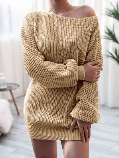 Inge Sweater Dress with Off-Shoulder Neck and Rib Knit