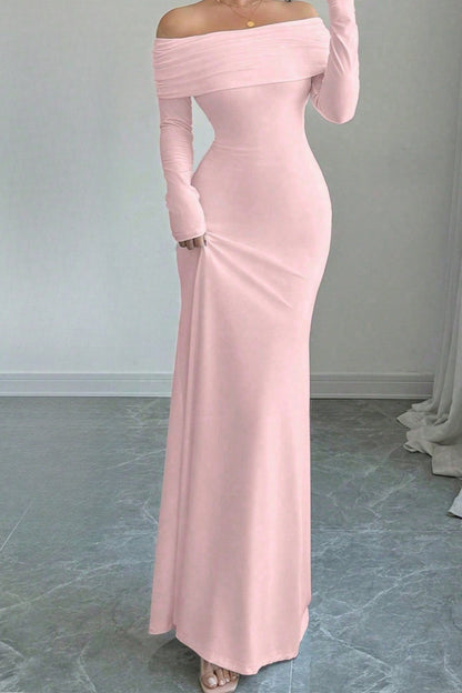 Kaia Long Sleeve Dress with Off-Shoulder Neck and Mermaid Hem