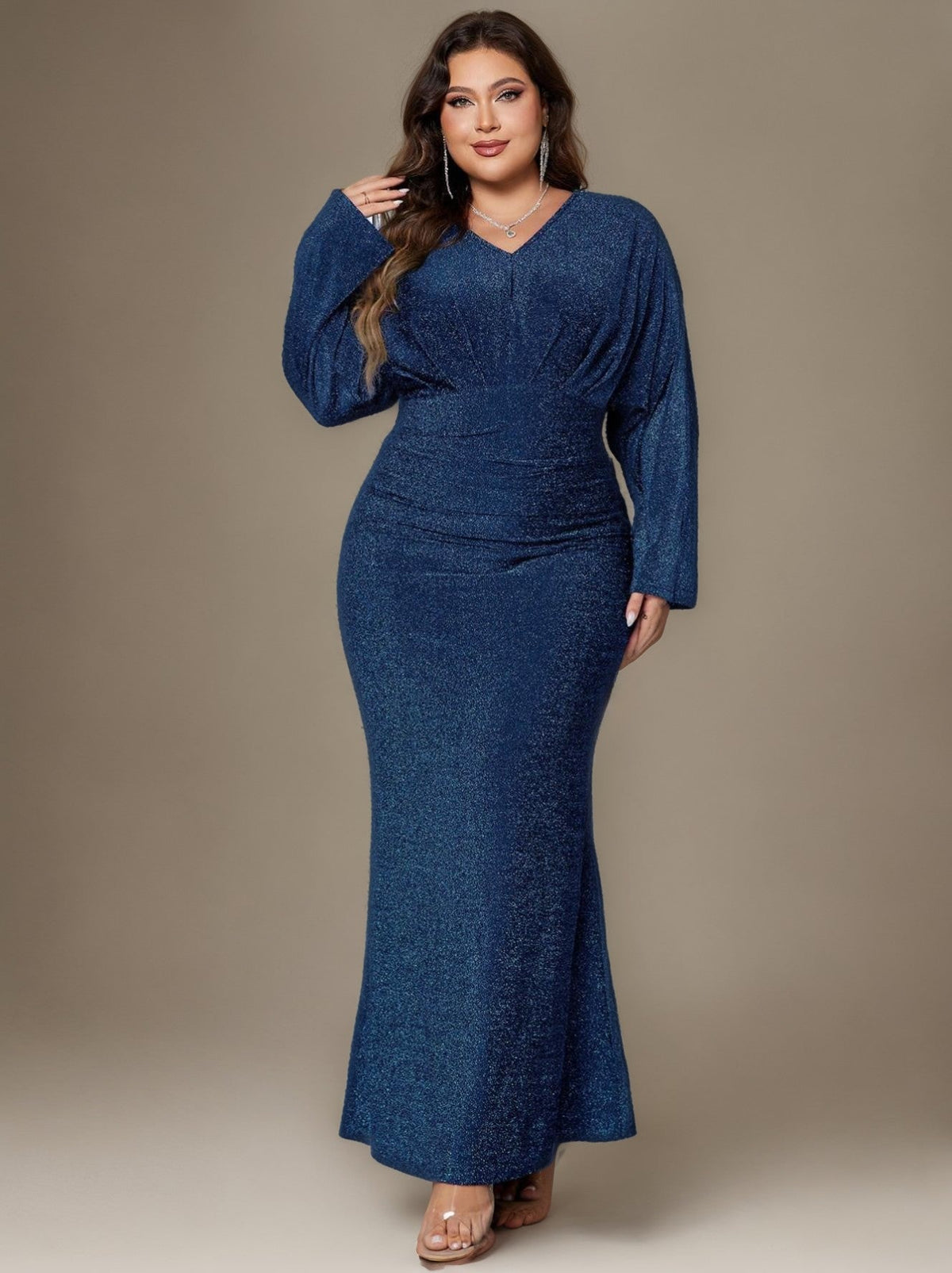 Suki Long Sleeve Dress with V Neck and Fishtail Hem