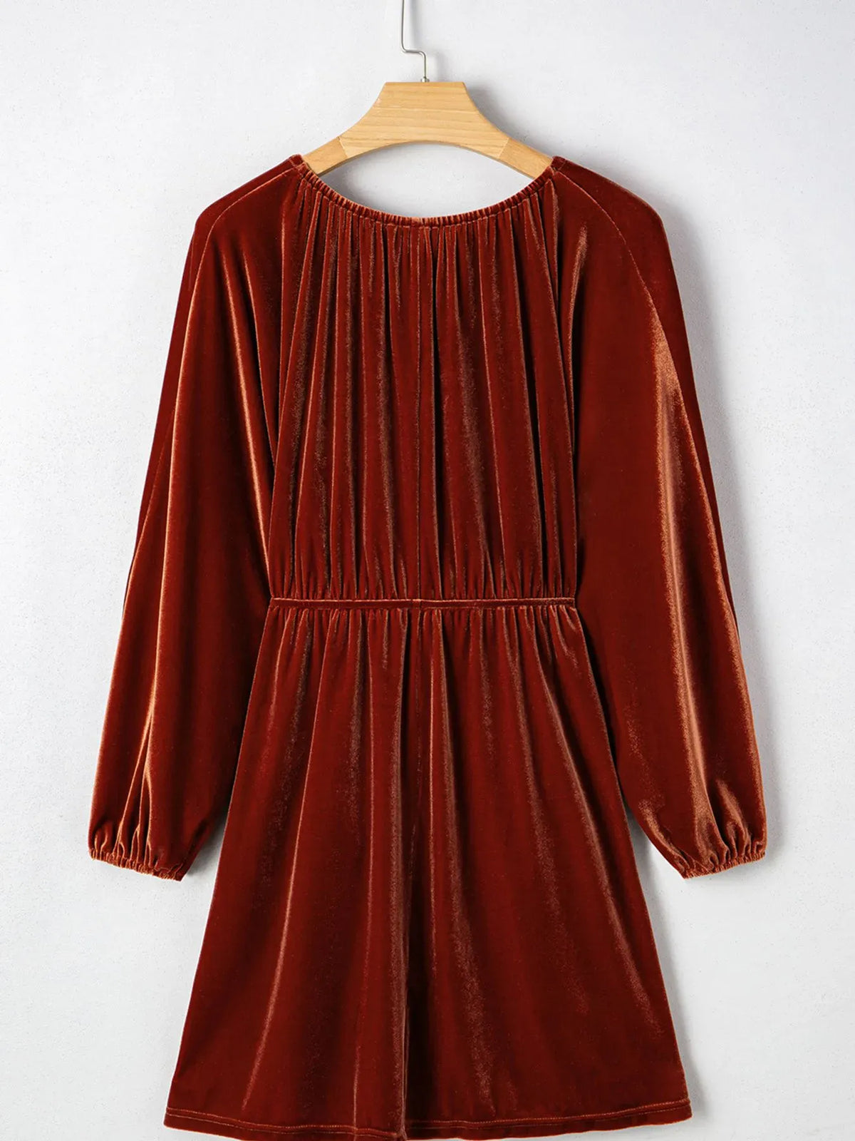 Perrine Velvet Dress with Puff Sleeves and Deep V Neck