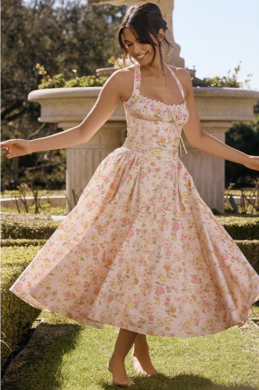 Afton Floral Halter Bodycon Maxi Dress