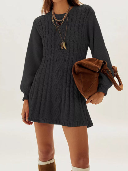 Elke Sweater Dress with Cable Knit and Puff Sleeves
