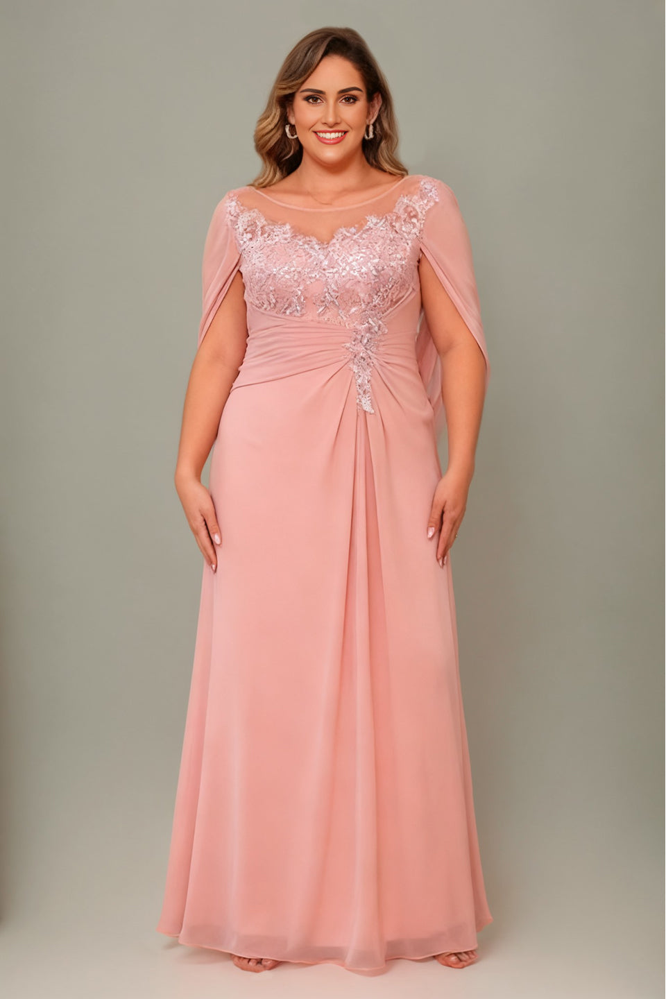 Marion Floral Appliqué Cape Maxi Dress