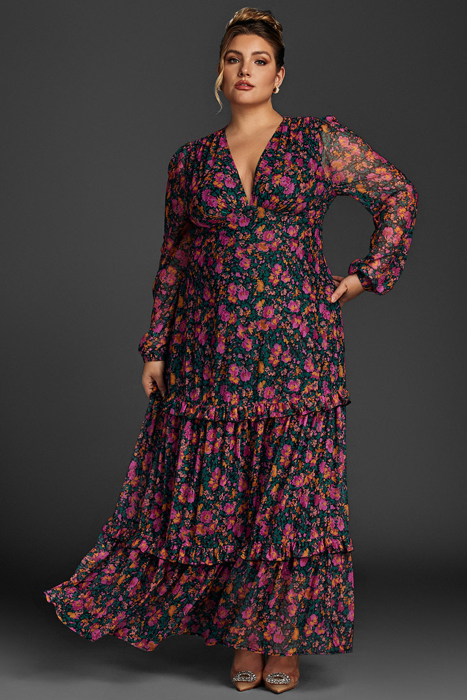 Quilla Floral Lantern Sleeve Maxi Dress