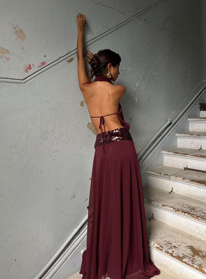 Linnet Sequin Dress with Halter Neck and Drop Waist
