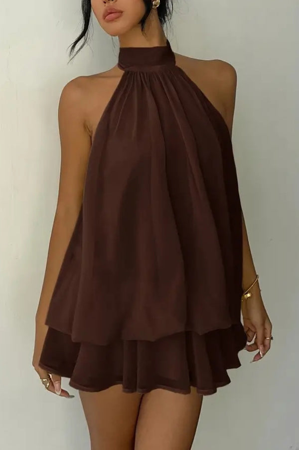 Nancy Chiffon Halter Mini Dress