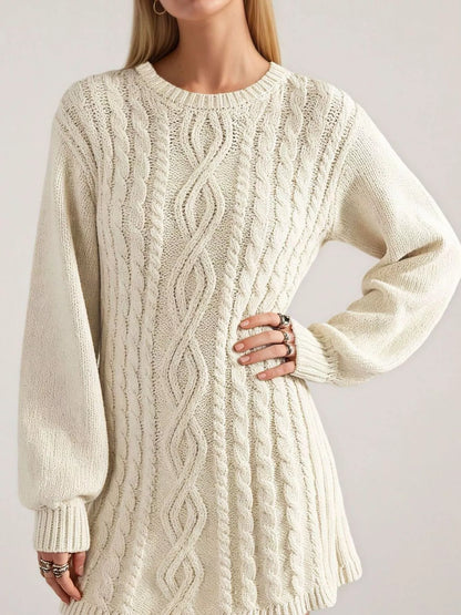 Elke Sweater Dress with Cable Knit and Puff Sleeves