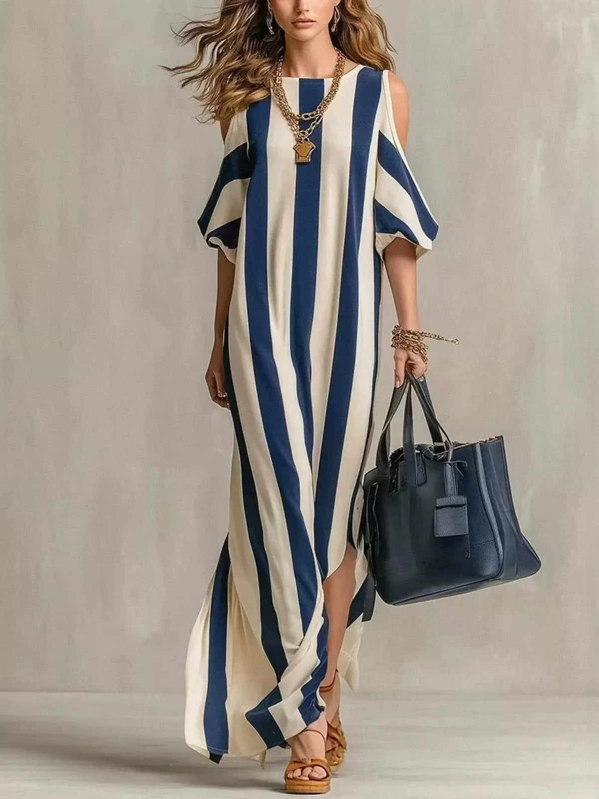 Rachel Striped Cold Shoulder Maxi Dress