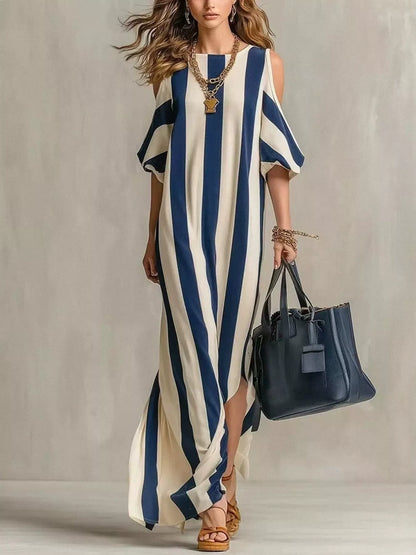 Rachel Striped Cold Shoulder Maxi Dress