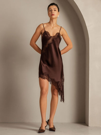 Ilana Black Mini Dress with Silk Slip Cut and Lace Trim