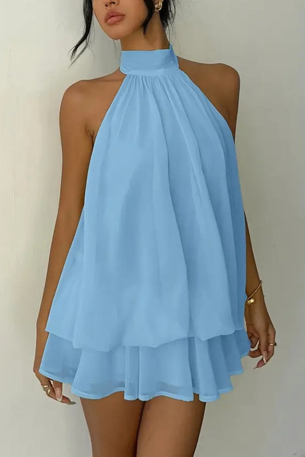 Nancy Chiffon Halter Mini Dress