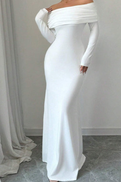 Kaia Long Sleeve Dress with Off-Shoulder Neck and Mermaid Hem