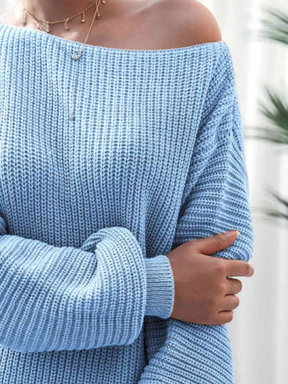 Inge Sweater Dress with Off-Shoulder Neck and Rib Knit