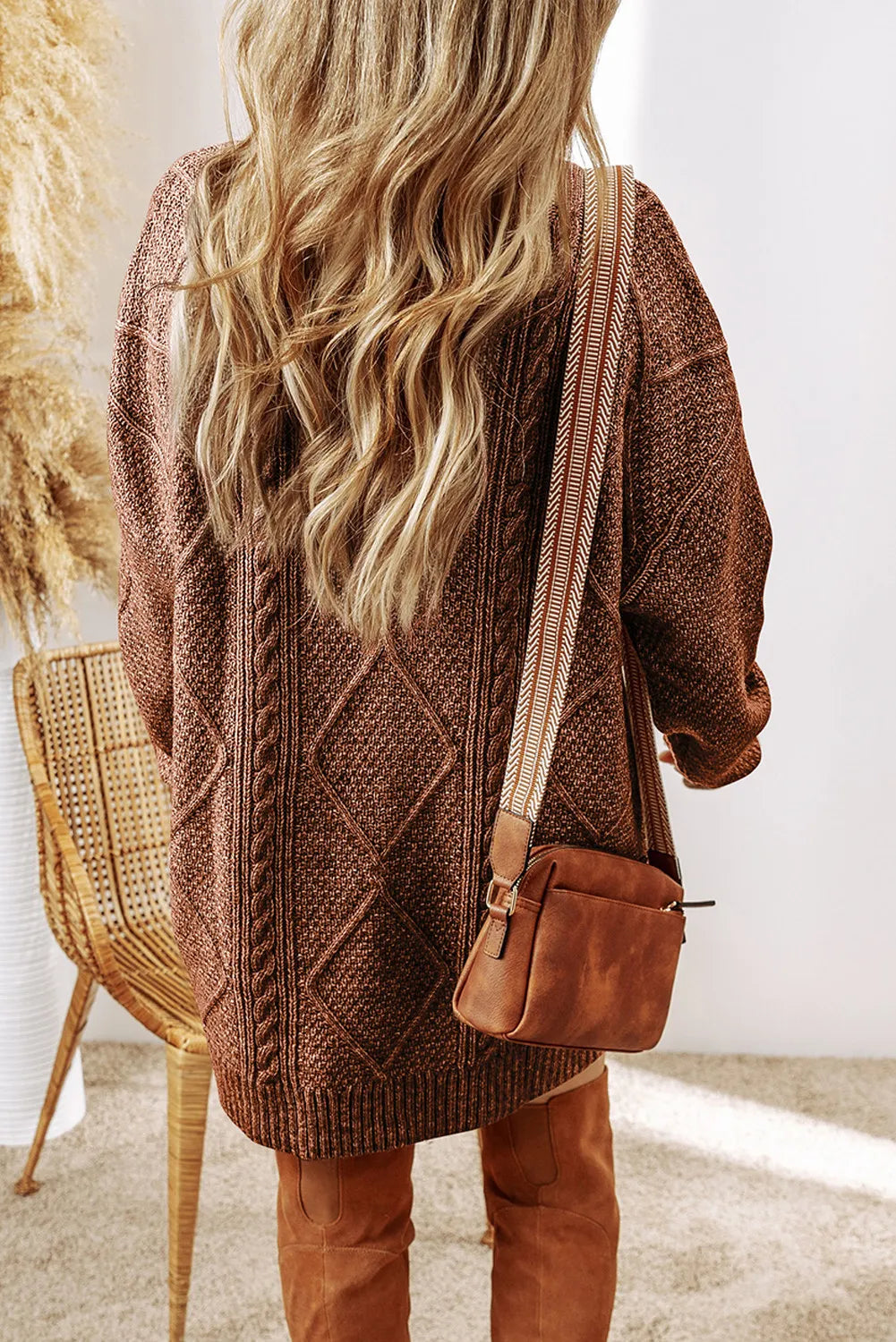 Dagny Sweater Dress with Cable Knit and Round Neck