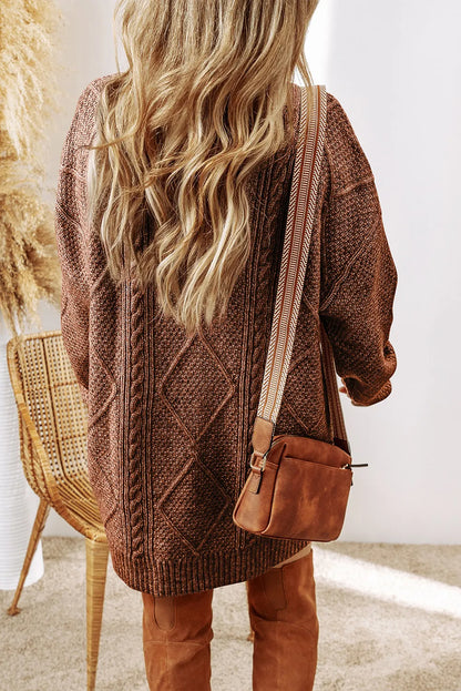 Dagny Sweater Dress with Cable Knit and Round Neck