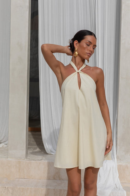 Ingeborg Halter Mini Dress in Coconut