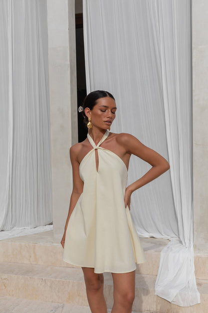 Ingeborg Halter Mini Dress in Coconut