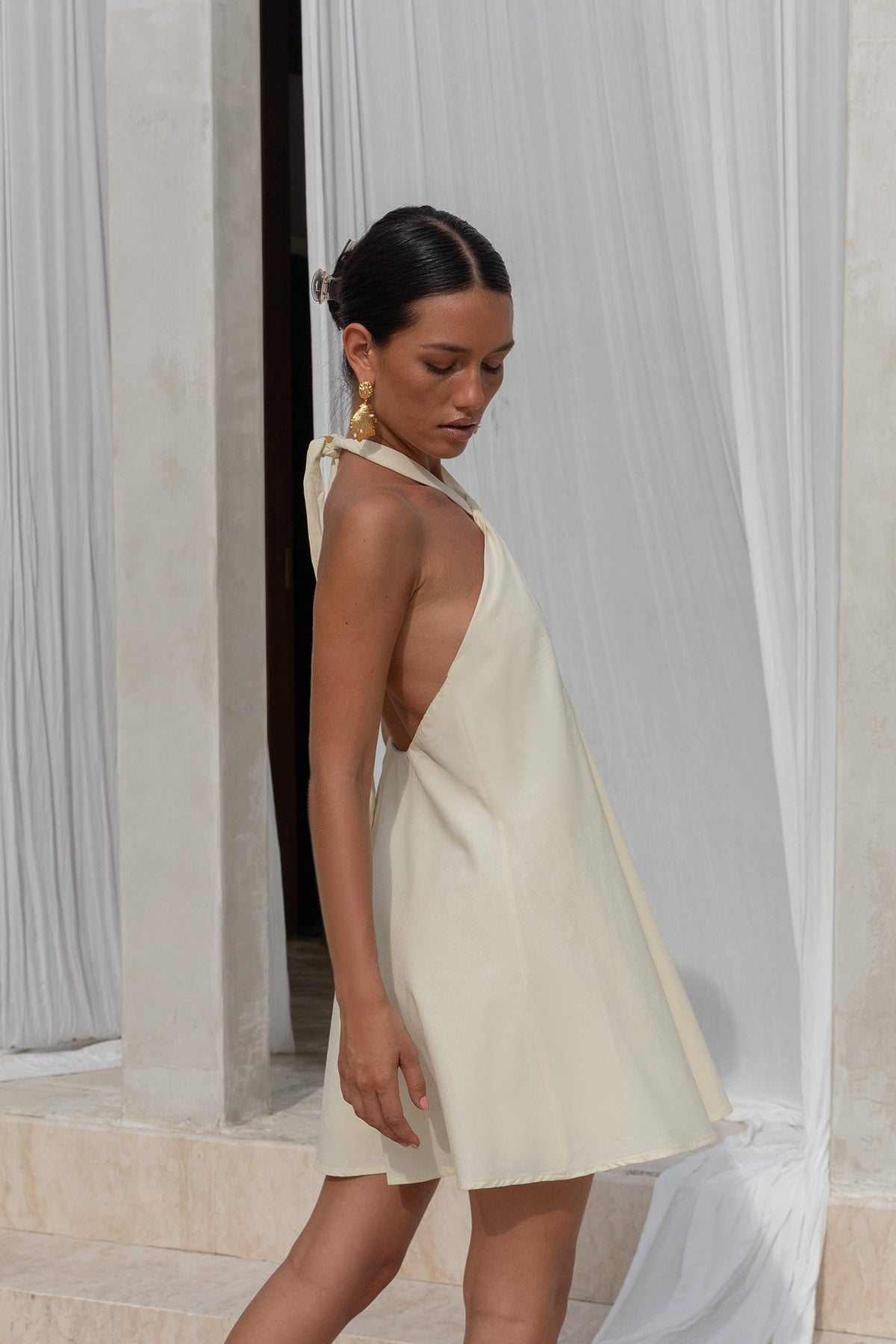 Ingeborg Halter Mini Dress in Coconut