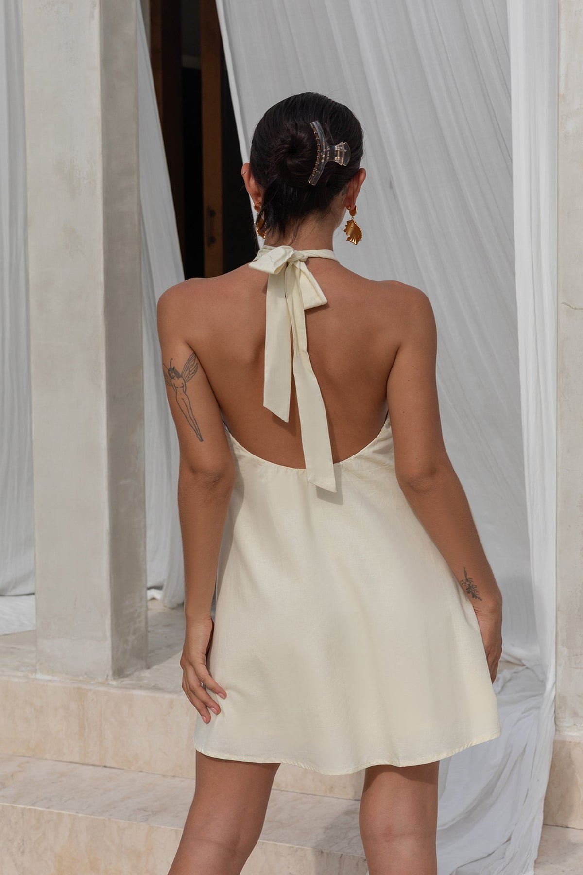 Ingeborg Halter Mini Dress in Coconut