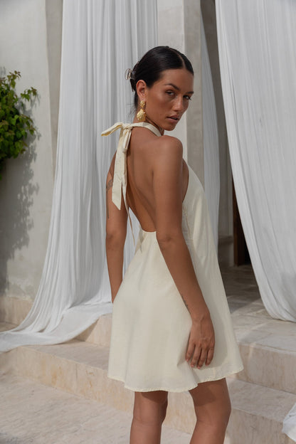 Ingeborg Halter Mini Dress in Coconut