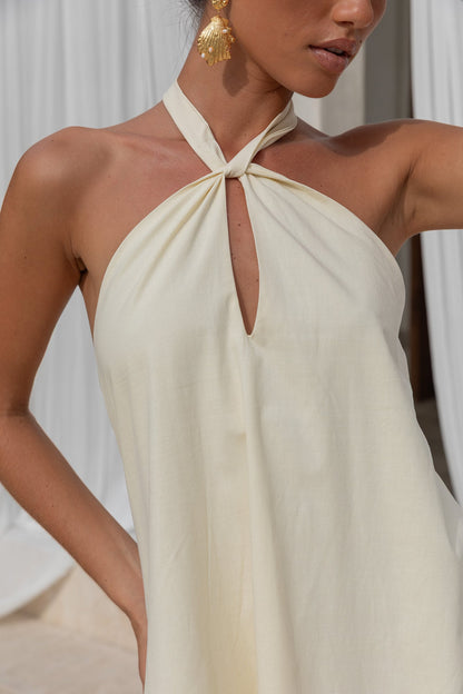 Ingeborg Halter Mini Dress in Coconut