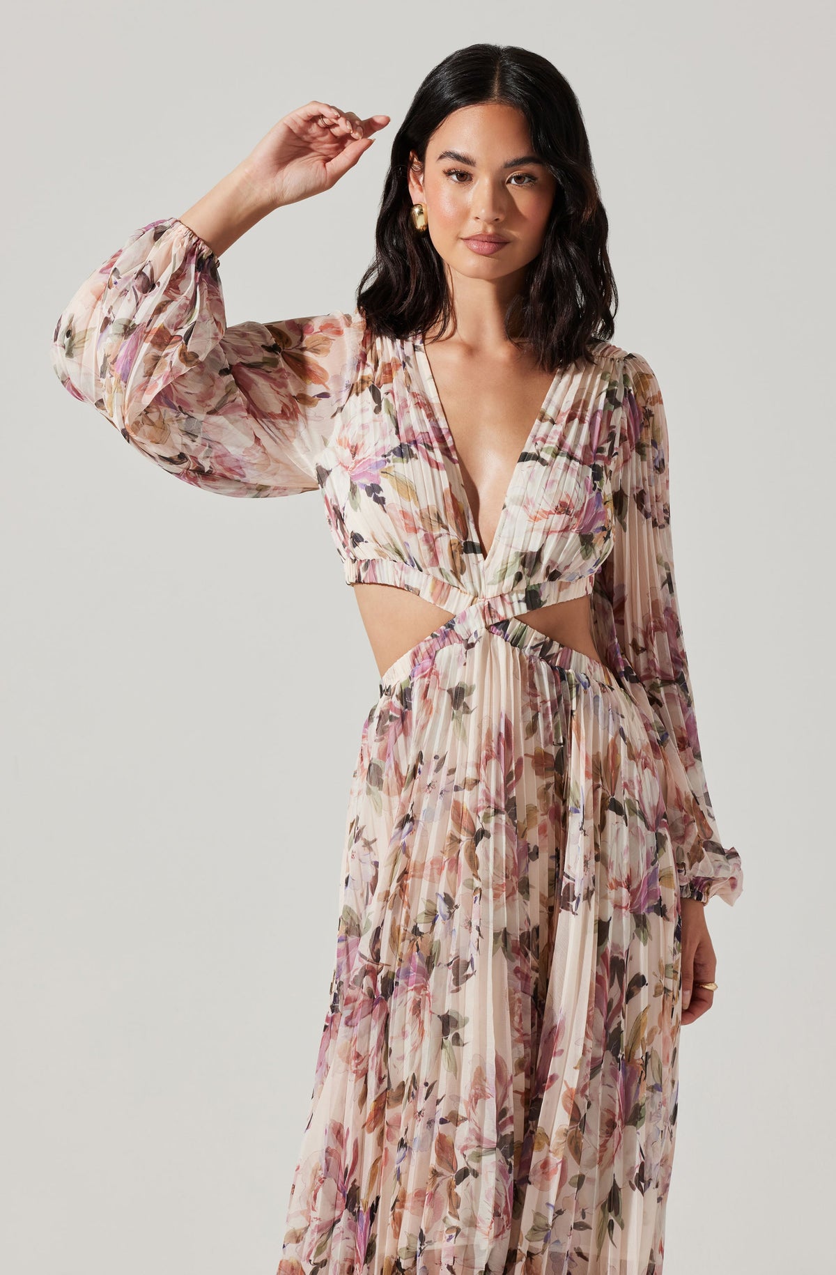 Brielle Long Sleeve Dress with Floral Print and Cutout Waist