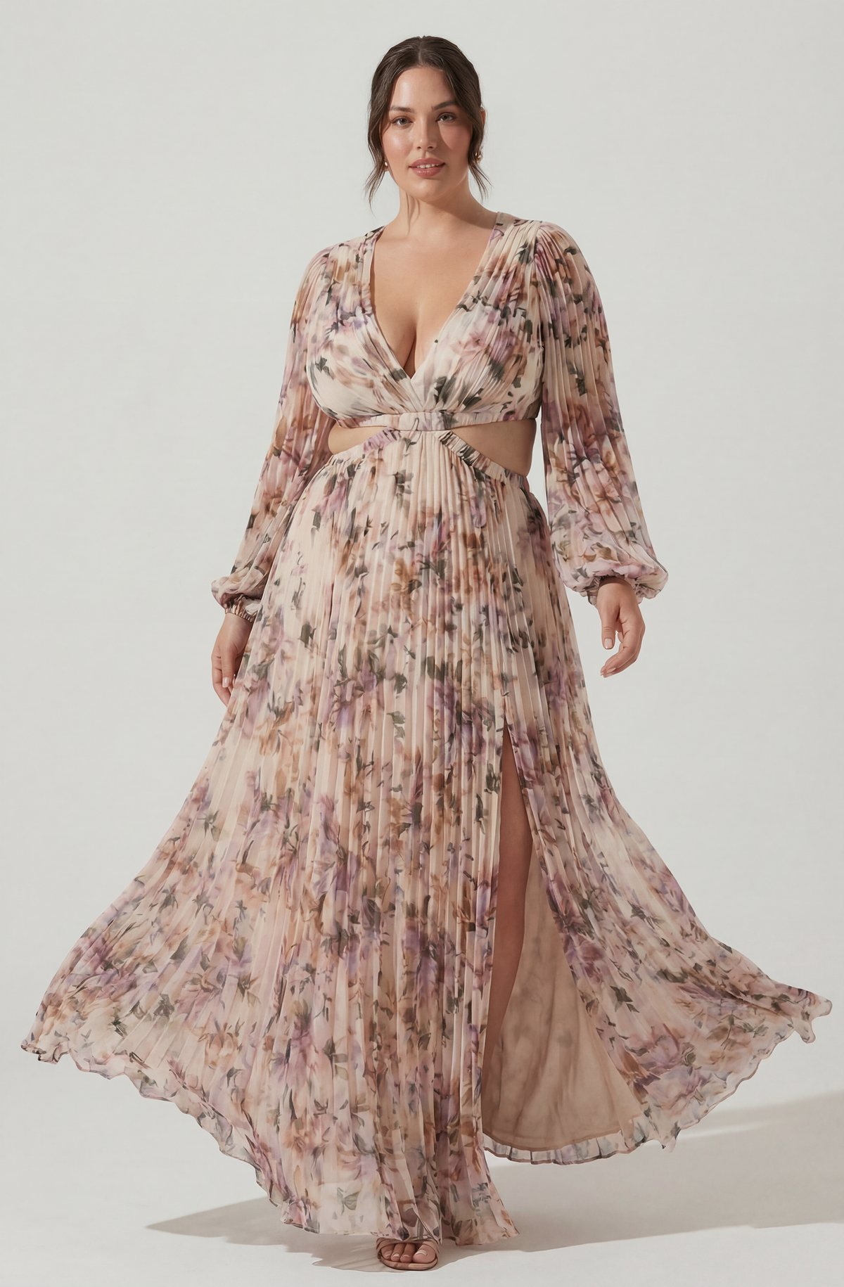 Brielle Long Sleeve Dress with Floral Print and Cutout Waist