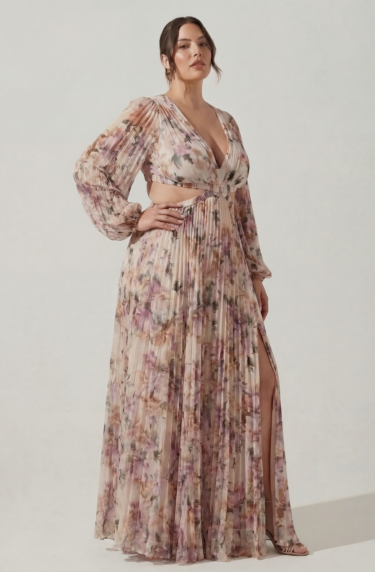 Brielle Long Sleeve Dress with Floral Print and Cutout Waist