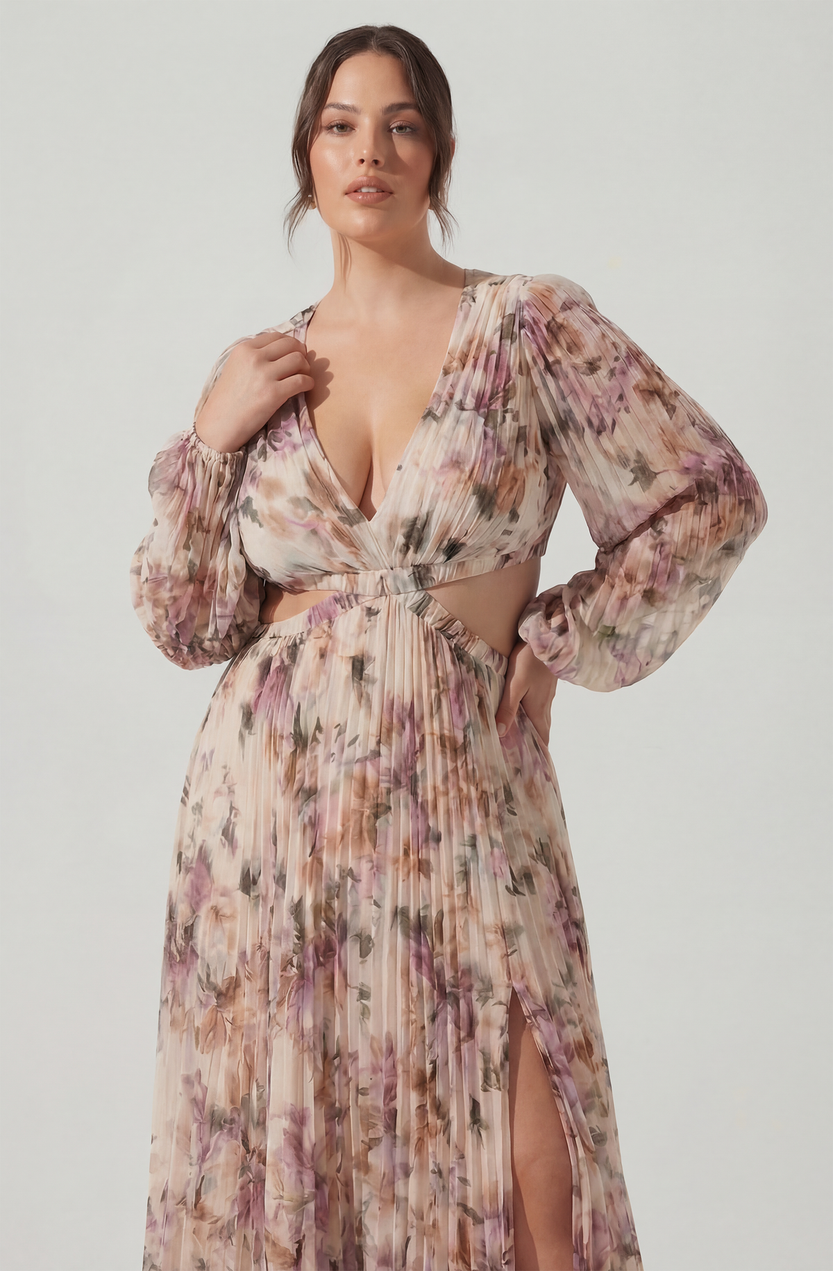 Brielle Long Sleeve Dress with Floral Print and Cutout Waist