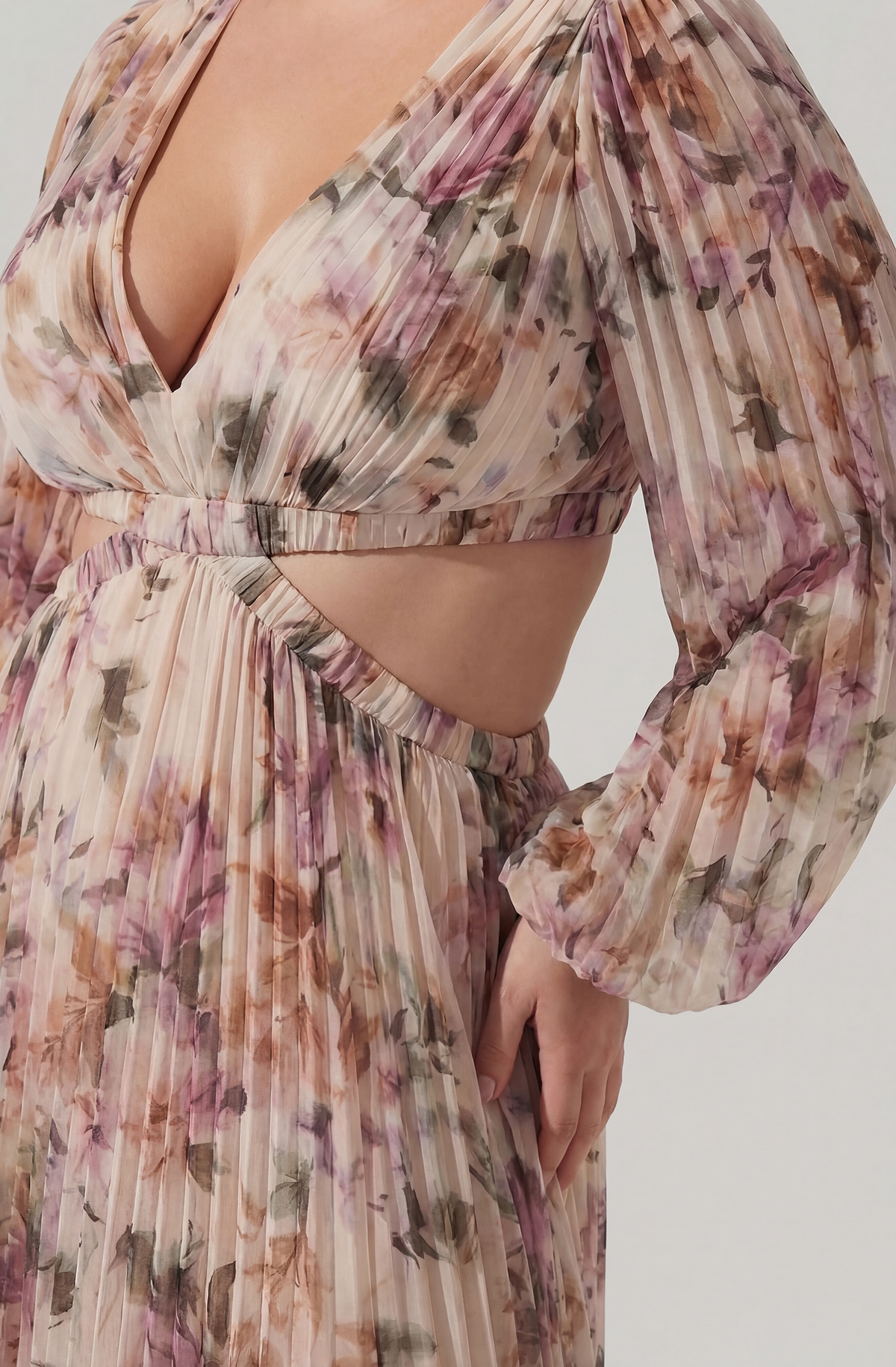 Brielle Long Sleeve Dress with Floral Print and Cutout Waist