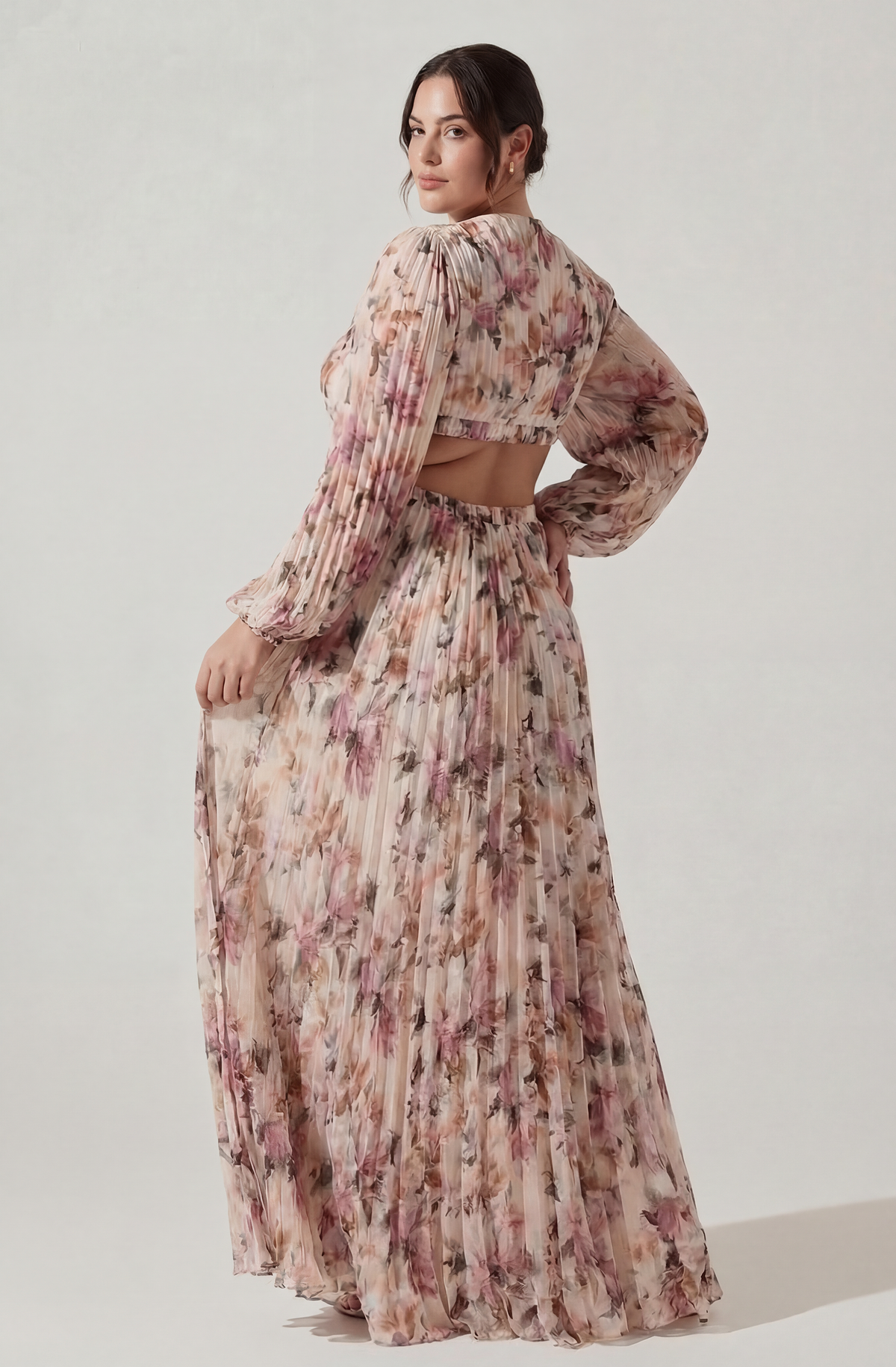Brielle Long Sleeve Dress with Floral Print and Cutout Waist