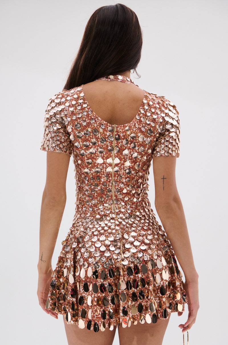 Ingrid Sequin Dress with High Neck and Paillette Skirt