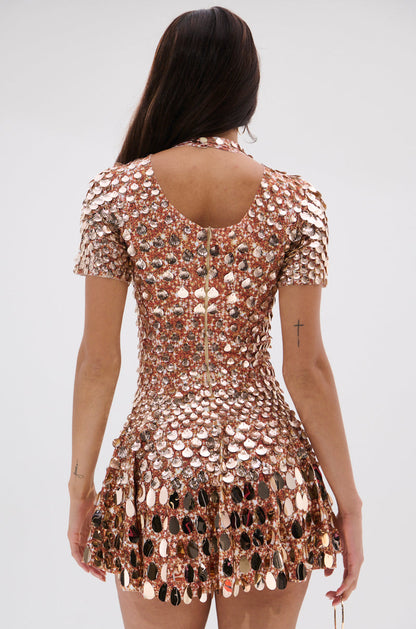 Ingrid Sequin Dress with High Neck and Paillette Skirt