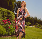 Damaris Black Dress with Floral Print and Handkerchief Hem