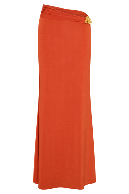 Amalie Skirt with Asymmetric Waist and Floral Hardware
