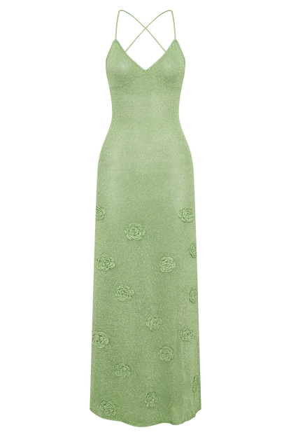 Zoe Knit Dress with Metallic Finish and Open Back