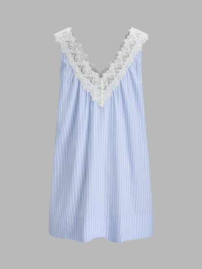 Delilah Striped Lace Trim Mini Dress