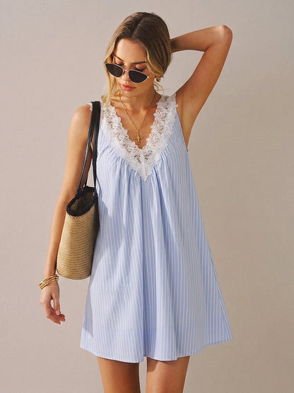 Delilah Striped Lace Trim Mini Dress