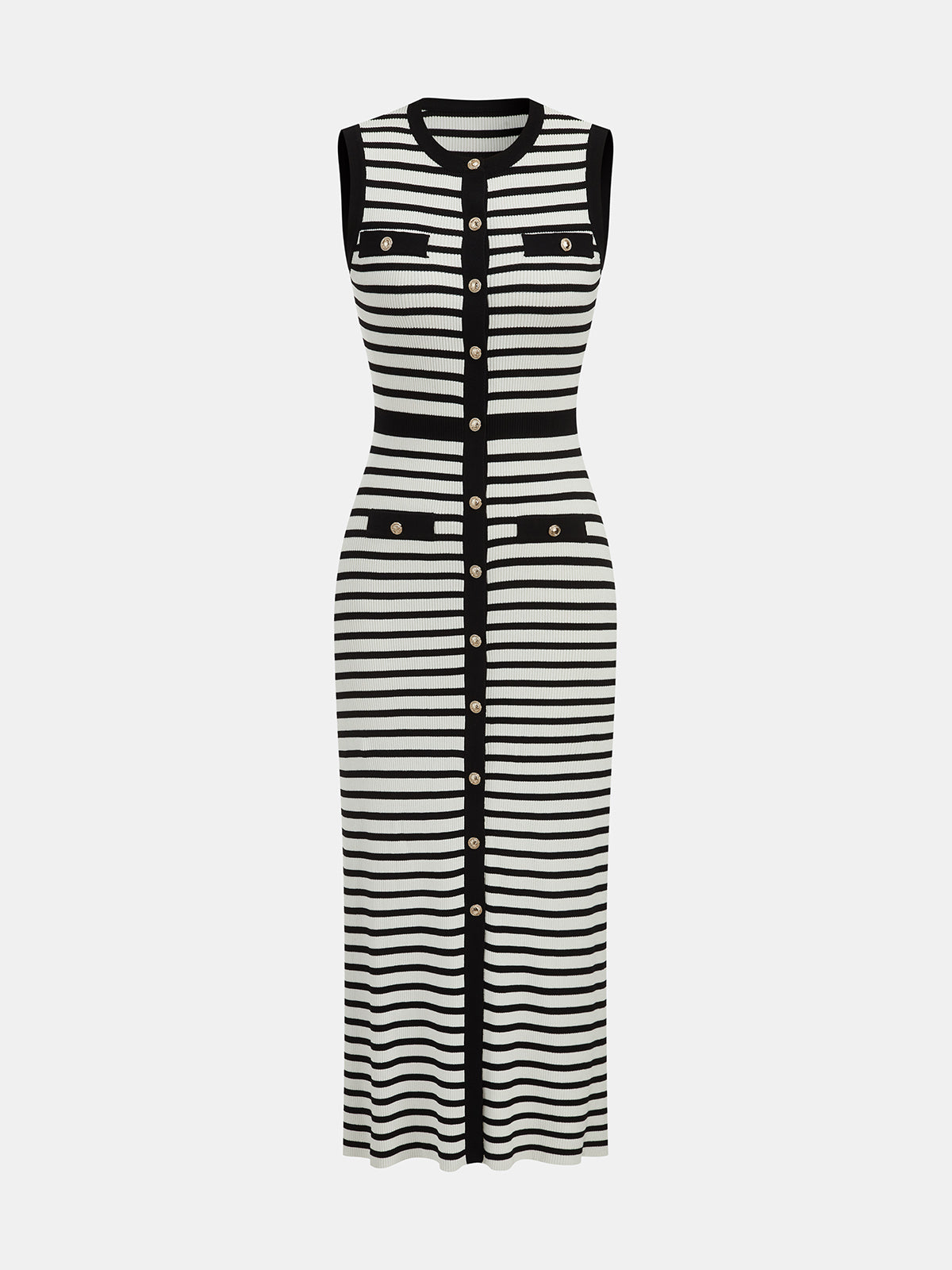 Sybil Knit Dress with Stripes and Button Front