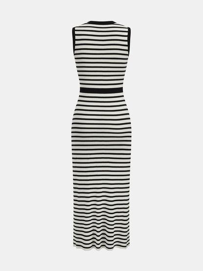Sybil Knit Dress with Stripes and Button Front