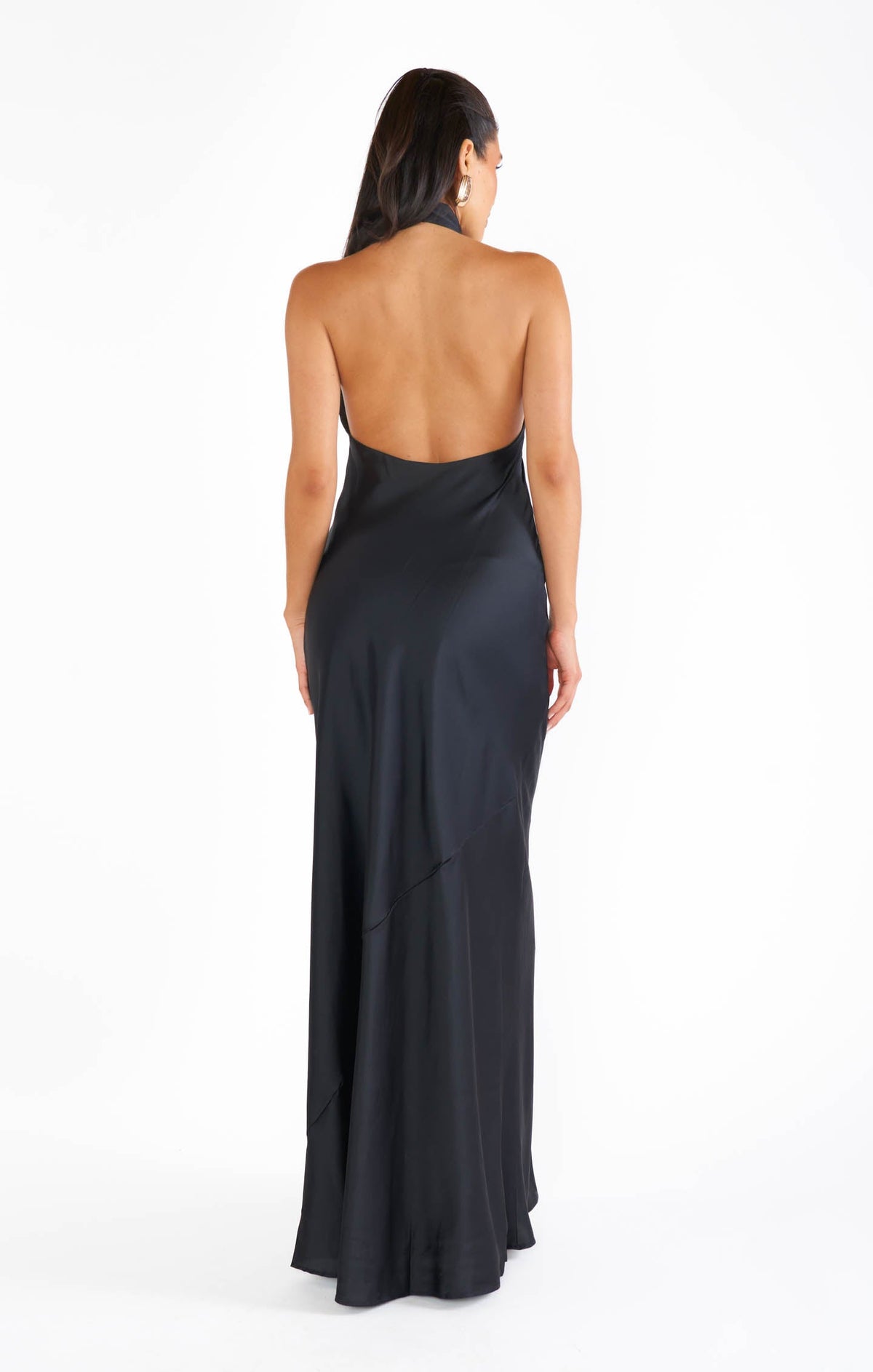 Dalia Black Dress with Halter Neck and Satin Column